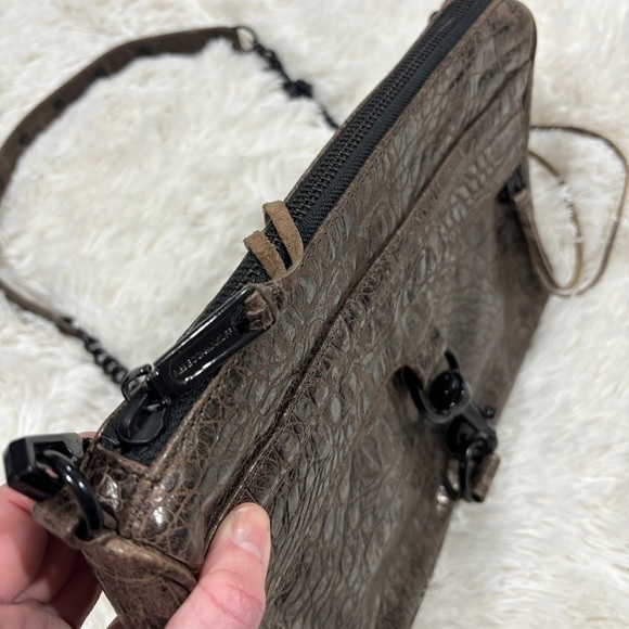 Rebecca Minkoff Mini Mac Croc Green Gold Chain crossbody purse Bag Embossed - Picture 9 of 14